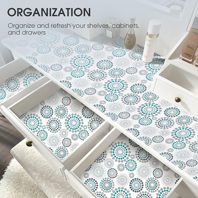 Drawer and Shelf Liner, Non-Slip Kitchen Cabinet Liners Non-Adhesive Thick Strong Grip Waterproof Washable Mats Protect Dresser Shelves Cupboard Bathroom Cabinets, Spiral, 24 in X 20 FT