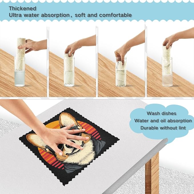 JIPONI 6 Pack Kitchen Dishcloth, Jap Shiba Inu Dog Absorbent Kitchen Towels for Dishes, Fast Drying Microfiber Dish Rags, 11x11 inch