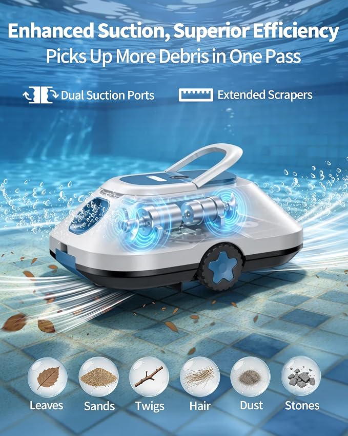 Robotic Pool Cleaner,Cordless Automatic Pool Cleaner with 210Mins Runtime,Pool Vacuum for Above Ground & Inground Pools,Easy Retrieve,Smart Planning,Coverage up to 2200 Sq.Ft,Light Navy