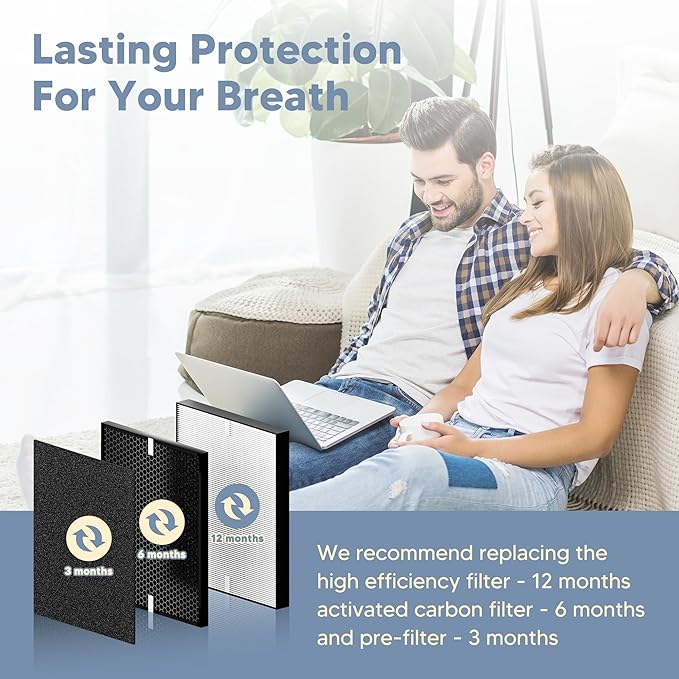 Replacement Part Compatible with Air Purifier, True Grade High-Efficiency Materials With Activated Carbon Filter, Includes:2+4+8 Filter