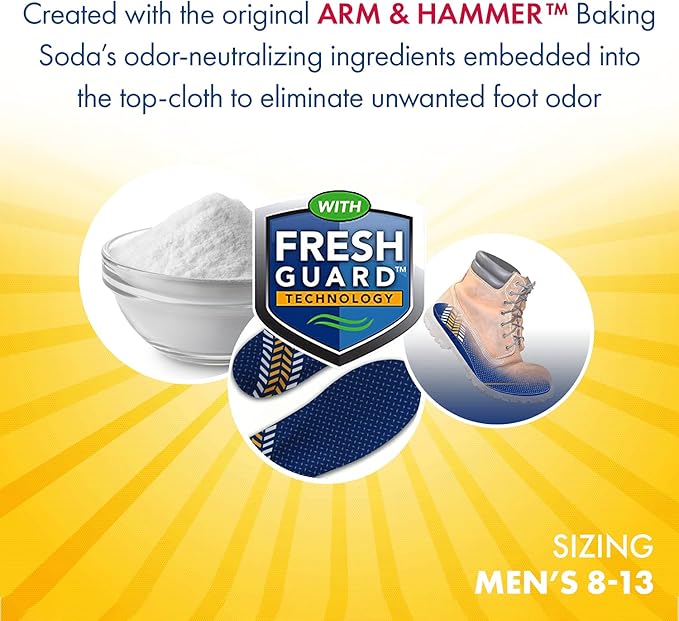 Arm & Hammer Anti-Fatigue Memory Foam Odor Insoles for Work Boots - Arch Support Boot Odor Eater Insole Inserts for Men and Women, Ideal for Plantar Fasciitis, Sole Insoles for Relief - 6 Pack