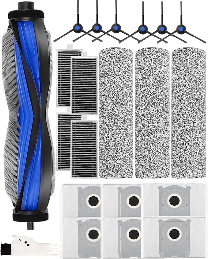 21 Pcs Spare Accessories Compatible with ECOVACS DEEBOT X8 PRO Omni/ S14 Plus Robot Vacuum and Mop Replacement Parts Includes 6 Dust Bags, 4 HEPA Filters, 6 Side Brushes, 3 Roller Mops