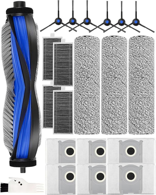 21 Pcs Spare Accessories Compatible with ECOVACS DEEBOT X8 PRO Omni/ S14 Plus Robot Vacuum and Mop Replacement Parts Includes 6 Dust Bags, 4 HEPA Filters, 6 Side Brushes, 3 Roller Mops