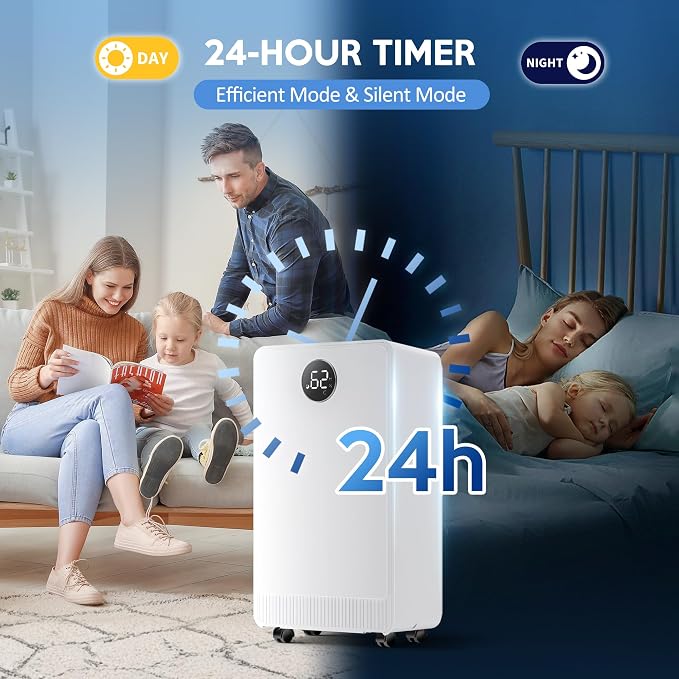 2500 Sq.Ft Dehumidifier with Drain Hose for Basement and Home Large Bedroom Bathroom, 35 Pints Dehumidifiers with Auto Shut Off, Intelligent Humidity Control, Auto Defrost, 3 Modes, 24HR Timer