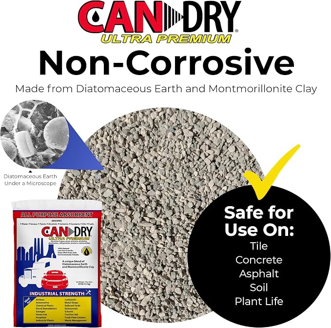 Progressive Planet Can Dry Ultra Premium All Purpose Absorbent Granules, 25lbs - Spill Cleanup & Odor Control - Diatomaceous Earth & Montmorillonite Clay - Home, Garage, Industrial & Automotive Use