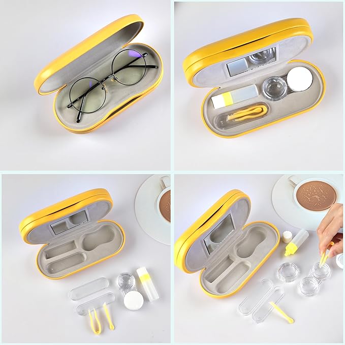 Lasiyanor 2 in 1 Eyeglass Case Portable Double Sided Contact Lens Box Multifunction With Tool for Travel Daily Outdoor