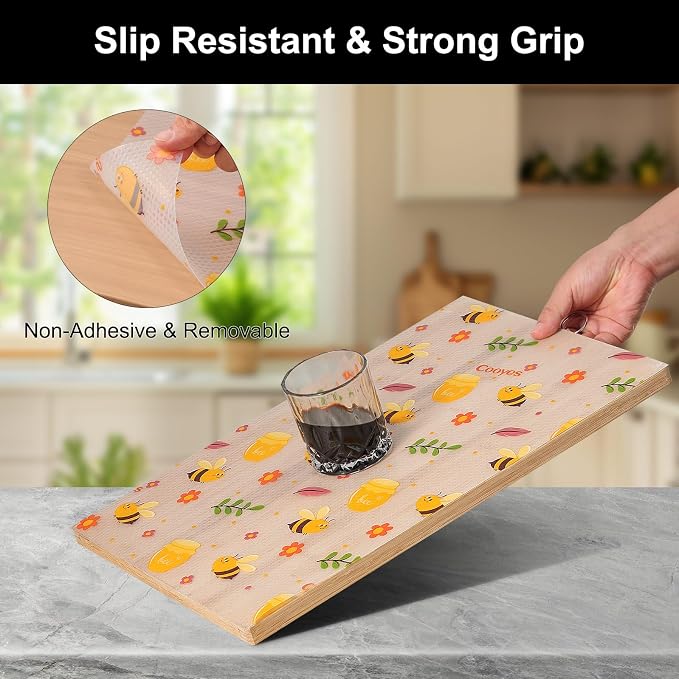 Cooyes Shelf Liner – Non-Slip Cabinet & Drawer Liner for Kitchen – Non-Adhesive Waterproof Shelf Paper with Modern Pattern – Durable EVA Cabinet Mat – Easy to Cut (Amber,23.6" W x 360" L)