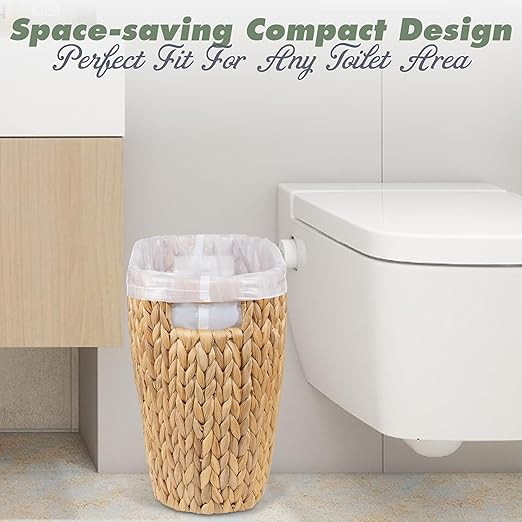 BLUEWEST 3.5 Gallons Wicker Trash Can, Wicker Rattan Bathroom Trash Can with Built-in Handle, Large Handwoven Hyacinth Waste Bin for Office, Bedroom, Living Room, and Kitchen