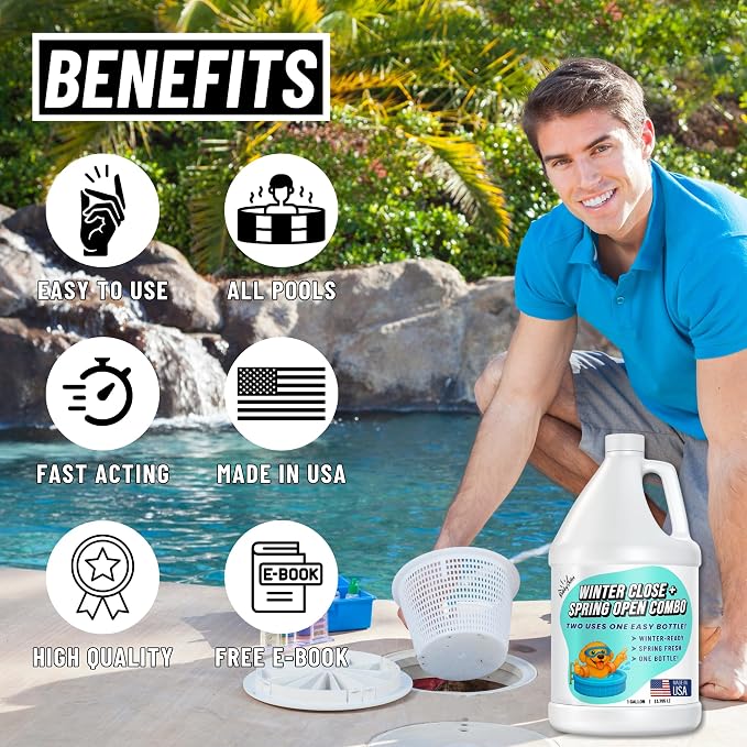 BubbyShine Pool Closing Kit – Winterizing Formula for Above-Ground & In-Ground Pools | Liquid All-in-One Treatment + Spring Opening Support (1 Gallon), Winterizing Kit, Pool Start-Up, Pool Chemicals