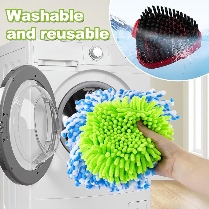Mop Sets for O Cedar RinseClean 2 Tank Spin Mop System, 2 Microfiber Head Refills and 2 Chenille Pads,1 Handle with 1 Scrub Brush, and 1 Base
