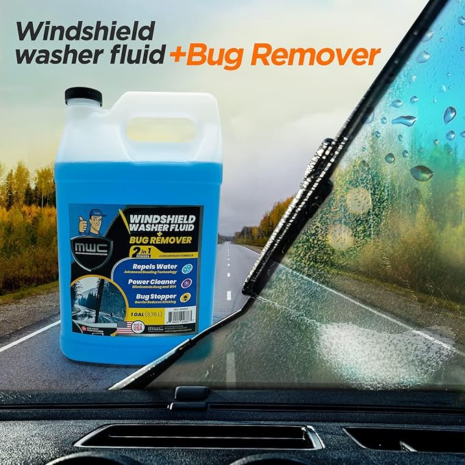 MWC Windshield Washer Fluid, Ready to Use, Removes dirt, Safe for the environment, Removes grime, Streak Free Glass Cleaner,+ 32°F, 1 Gallon (3.78 Liters)