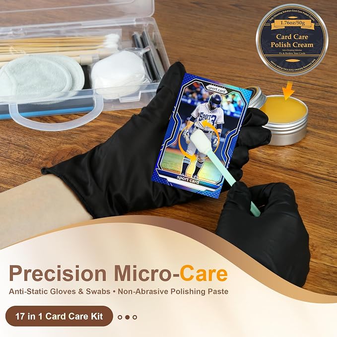 17-in-1 Card Cleaning Kit, Card Care Polishing Restoration with Plastic Case, Trading Card Cleaning with Polishing Cream and Cleaning Spray, Suitable for PSA Rated Card Care & Flatten Edges (12.1")