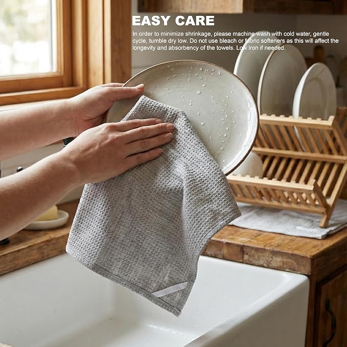 Marubhumi Ultra-Absorbent Cotton Kitchen Dish Towels – Set of 10, Elegant Gray, 45x70 cm – Lint-Free Tea Towels for Drying & Cleaning-Soft, Durable & Oversized Kitchen Linens