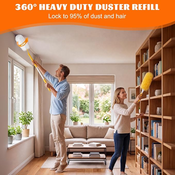 200 Pcs Disposable Dusters Refills Bulk Heavy Duty 360° Dusters Refill with 3ft Extended Handle and Short Handle, Multi Surface Replacement Duster Kit for Cleaning Ceiling Fan (Orange,White)