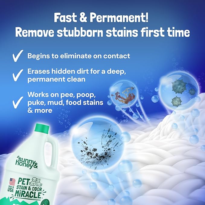 Sunny & Honey Pet Stain and Odor Remover - Enzyme Cleaner for Dog Urine and Poop on Carpets and Furniture - Strong Pet Carpet Cleaner Spray (1 Gallon Mint)