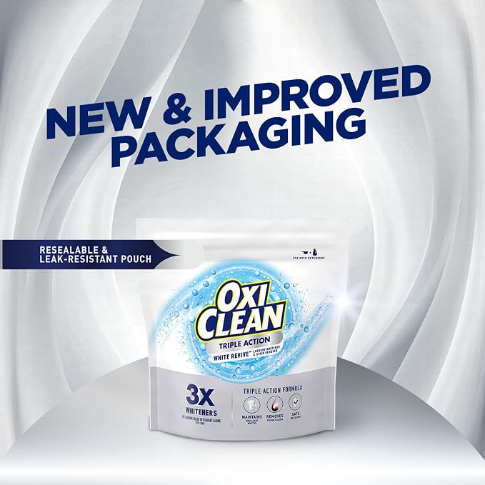 OxiClean Triple Action White Revive Laundry Whitener Powder, 6.5 lbs | Use with Detergent, Whitens and Brightens Clothes, Removes Tough Stains, Color Safe, Chlorine Free