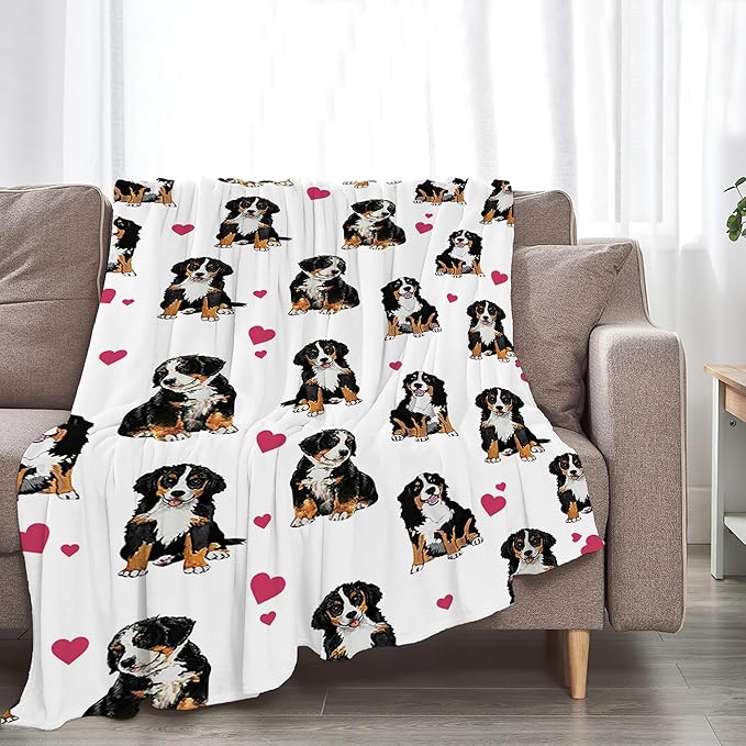 Bernese Mountain Dog Blanket Bernese Mountain Dog Gifts and Decor Cute Dog Throw Blanket Dog Blanket for Girls Women Kids Adults Soft Warm Cozy Fleece Blanket for Couch Sofa Bed 80"x60"