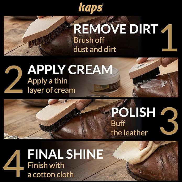 Kaps Complete Shoe Clean and Care Kit, 9 Piece Shoe Care Set for Leather Boots and Shoes, Footwear Cleaning Kit with Wooden Gift Box