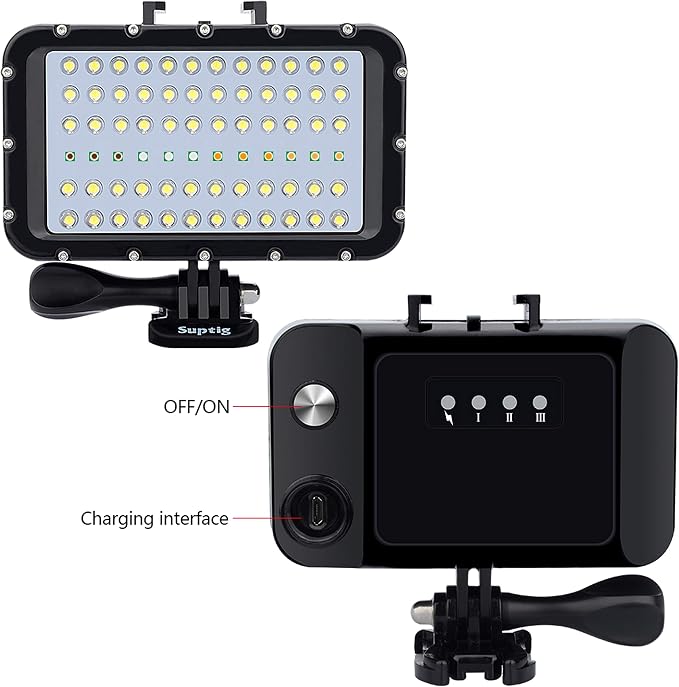 Suptig Video Lighting Dive Light Underwater Lights 72 Led Lights Compatible for Gopro Canon Nikon Pentax Panasonic Sony Samsung SLR Cameras 5 Kinds of Illuminating Colors Waterproof 147ft(45m) Black