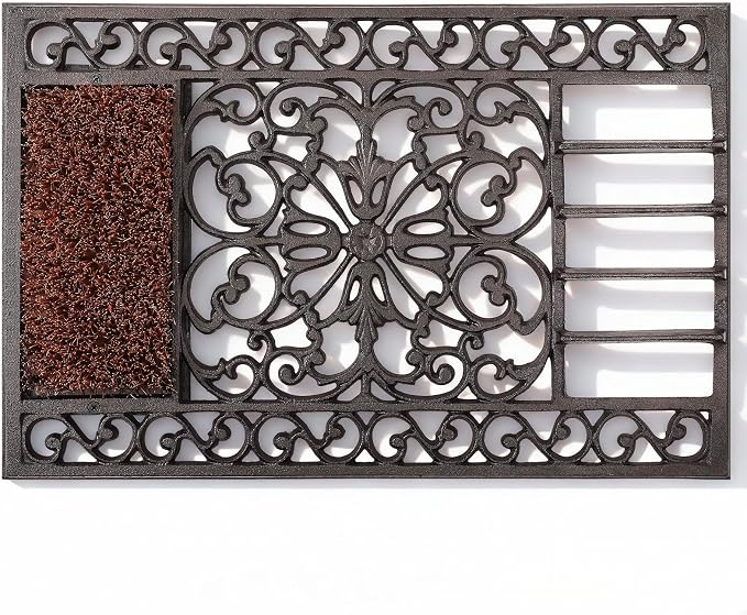 Heavy Duty Cast Iron Boot Scraper Door Mat with Brush, Outdoor Shoe Scraper for Mud Removal, Front Door, Porch, Patio and Garden Entrance