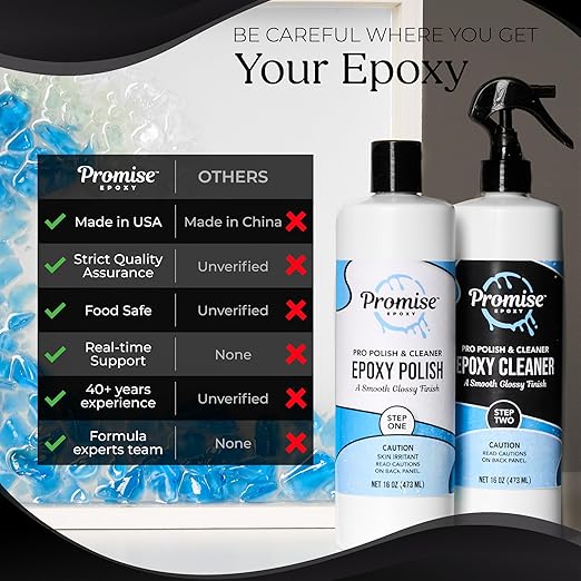 Promise Epoxy - 32 Ounce Kit of Pro Polish (16oz) and Cleaner (16oz), Specially Formulated for Epoxy Resin and High Gloss Finishes, Removes Scratches and Scuffs - Perfect for DIYers, Home Décor