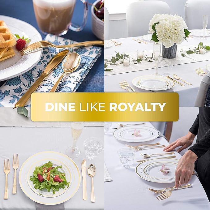 Gold Plastic Silverware Set (160 Bulk Pack) Disposable Cutlery Utensils, 80 Gold Forks, 40 Gold Knives, 40 Gold Spoons, Heavy Duty Flatware For Holidays, Parties, Dinners, Weddings, and Occasions
