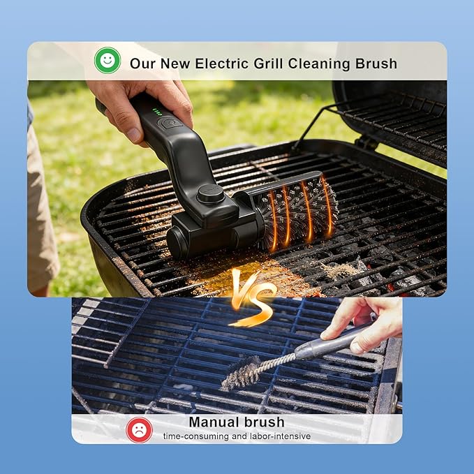 Electric Grill Cleaning Brush,Rechargeable 3-Speed Powerful Grill Brush,Waterproof Design, 180° Adjustable Stainless Steel Replaceable Brush Head,Specially Designed for Outdoor Camping and Barbecuing