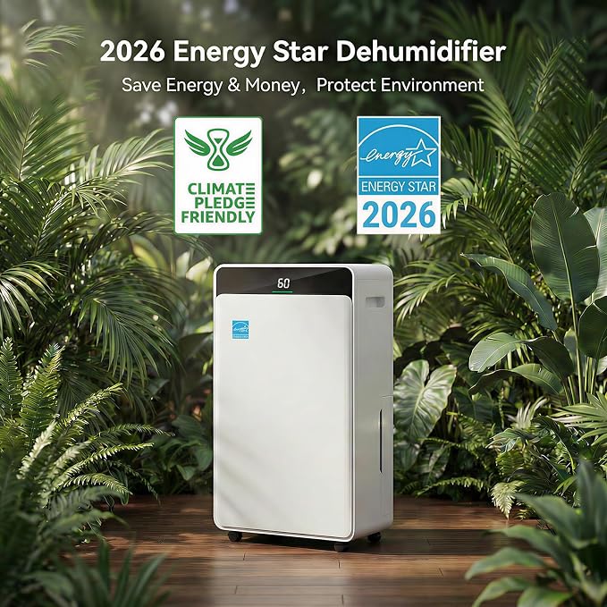 2026 Upgraded ENERGY STAR Dehumidifier, 80 Pint/Day, 5000 Sq.Ft for Whole Home & Basement, 1.72 Gal Tank, 35dB Quiet, Child Lock, Sleep/Fan/Dry Modes, 24H Timer & Auto Continuous Drain | 5000 Sq.Ft dehumidification area.1.72 Gal Tank, 35dB Quiet,Child ...
