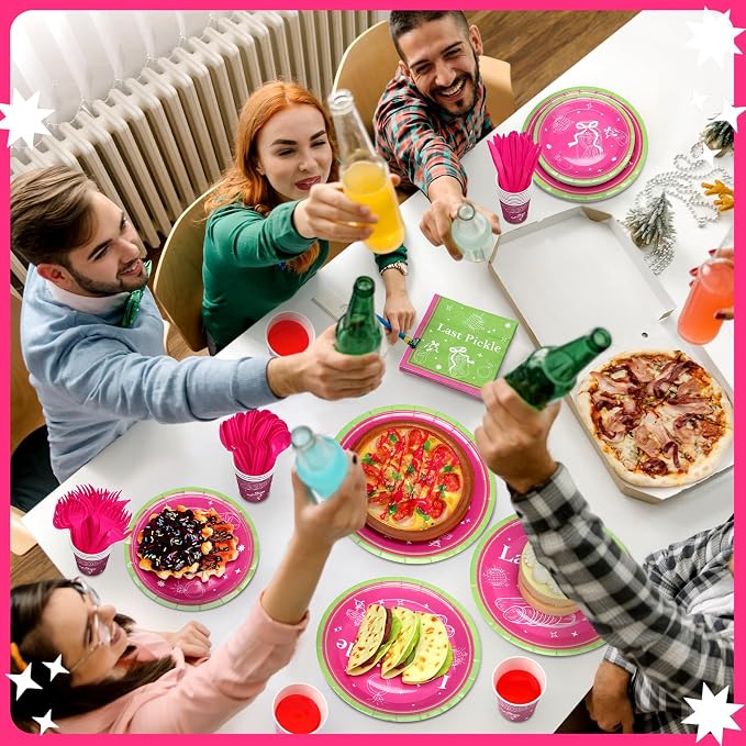 168 Pcs Last Pickle Bachelorette Party Decorations Plates Bow Napkins Party Supplies Funny Pickle Theme Tableware Dinnerware for Bachelorette Birthday Wedding Decor
