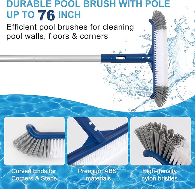 Pool Vacuum Head & 14.5'' Pool Brush Head & Pool Skimmer Net with Pole
