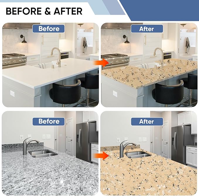 Epoxy Countertop Paint Refinishing Kit, Kitchen Bathroom Glossy Coating for Marble, Granite, Laminate, Ceramic Tile, Cover 40 sq.ft, Warm Sand