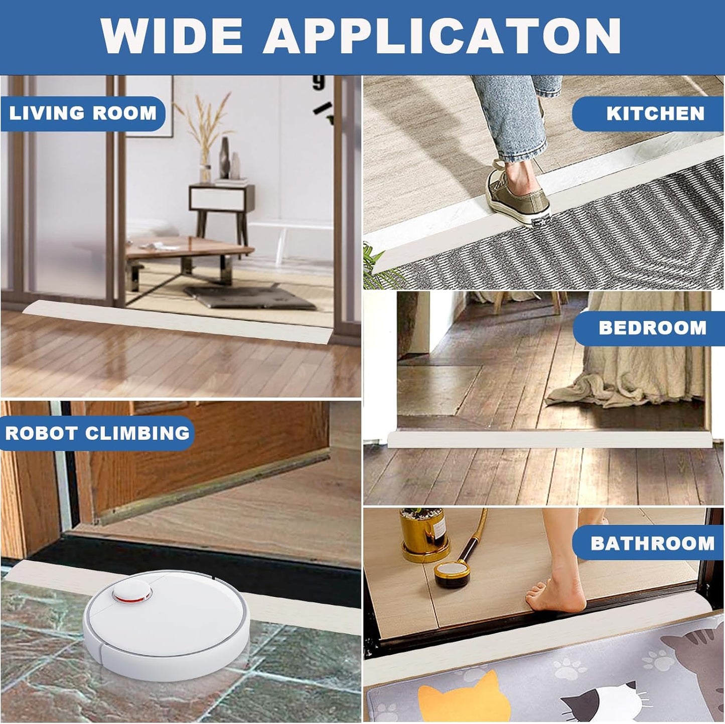 Vinyl Door Threshold Flooring Transition Strip Self Adhesive Carpet Edging Strip for Laminate Doorway Edge Threshold from 3/5" to 4/5" (Beige Wood Grain, 10 Ft)