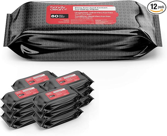 Rinse-Free Sanitizing Wipes Food Contact Safe Pack of 12 Pouches with 80ct Wipes per Pouch