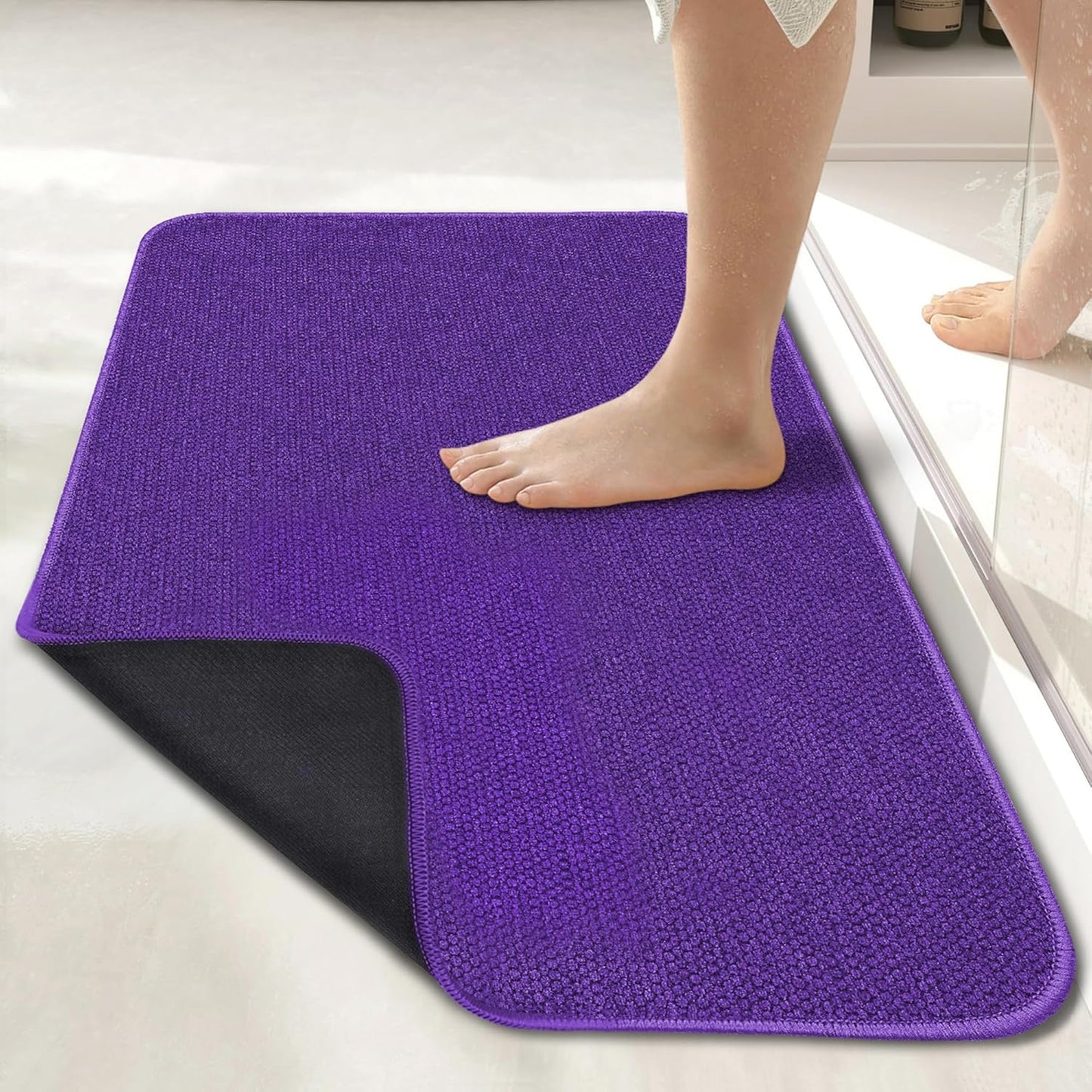 Bath Mat,Ultra Thin Bathroom Rugs,Rubber Bath Mats for Bathroom,No Slip Bath Rugs,Quick Dry,Machine Washable,Low Pile,Absorbent,Shower Outside,Sink,Home Decor Accessories.Purple,1'5"x2'3"(17x27inch)