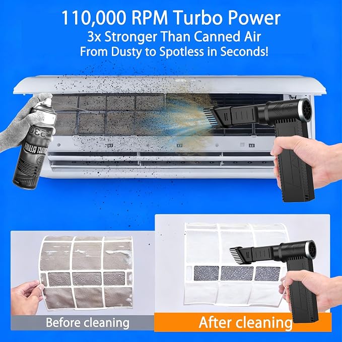 Electric Compressed Air Duster -120000RPM Super Power Cordless Air Duster, Rechargeable Brushless Motor Durable Blower, 4-Gear Adjustable Dust Blower for Computer,PC,Keyboard Charging
