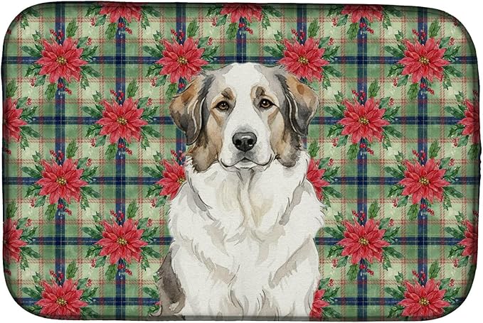 Caroline's Treasures Badger Great Pyrenees Christmas PoinsettIas Dish Drying Mat Absorbent Dish Drying Mat Pad for Kitchen Counter Dish Drainer Mat for Countertop, 14 x 21", Multicolor