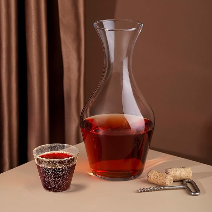 R-kay 9 oz Gold Glitter Plastic Cups For Party - 100 Pack Gold Plastic Cups - Hard Disposable Cups - Premium Heavy Duty Gold Cups - Disposable Cocktail Glasses - Party Cups