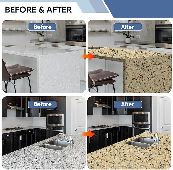 Epoxy Countertop Paint Refinishing Kit, Kitchen Bathroom Glossy Coating for Marble, Granite, Laminate, Ceramic Tile, Cover 38 sq.ft, Amber Brown