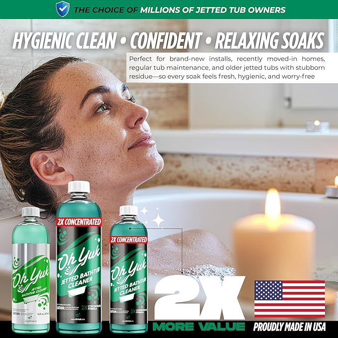Oh Yuk Jetted Tub Cleaner 2X Concentrated – Deep Cleaning Jetted Bathtub & Jacuzzi Cleaner for Tub Systems with Jets – Removes Buildup – 16 fl oz
