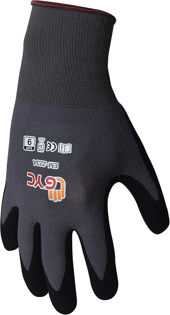 GYC Gloves, Sanitized, DIY Gardening, Food Contact ECO Micro Finish Safety Work Gloves - 10 Pairs Pack - General Work Glove, Comfortable Grip, Anti-Slip (EM-223A / SIZE 9 - Large)