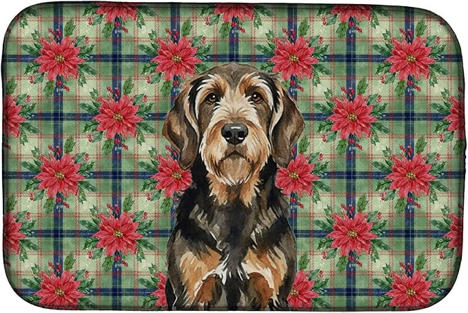 Caroline's Treasures Black and Tan Otterhound Christmas PoinsettIas Dish Drying Mat Absorbent Dish Drying Mat Pad for Kitchen Counter Dish Drainer Mat for Countertop, 14 x 21", Multicolor