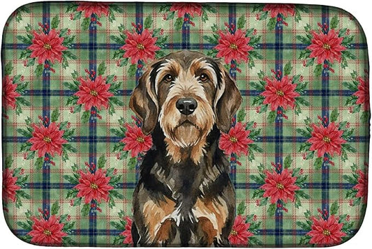 Caroline's Treasures Black and Tan Otterhound Christmas PoinsettIas Dish Drying Mat Absorbent Dish Drying Mat Pad for Kitchen Counter Dish Drainer Mat for Countertop, 14 x 21", Multicolor