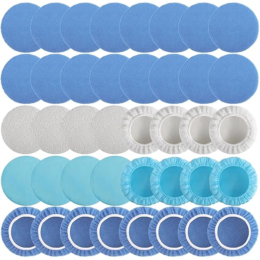 40 PCS Polishing Bonnet Pads,7 to 8 Inches Buffer Bonnets,Car Polisher Pad Bonnet,Buffing Pad Cover Waxers Bonnet,Mix Pack 24 Microfiber, 8 Non-Woven, 8 Woolen for Car Polisher