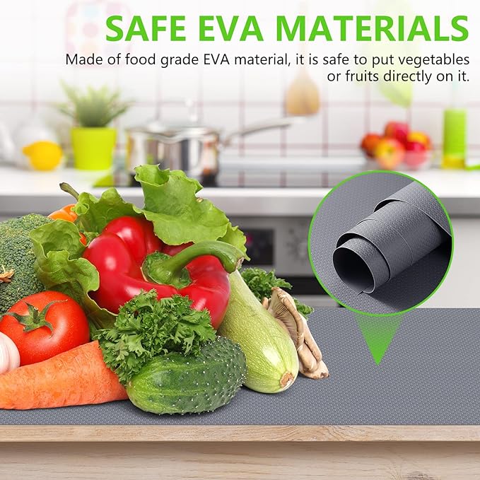 Shelf Liners for Kitchen Cabinets Refrigerator Liners Waterproof & Oil-Proof Kitchen Cupboard Liner Non-Slip Drawer Mats Non Adhesive Fridge Liner for Shelves - Gray 17.5 x 157.4 Inches
