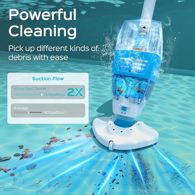 (2025 Upgrade) Cordless Pool Vacuum with 1548GPH Suction, 1Hour Runtime, Telescopic Pole & 2-in-1 Cleaning Head, 250μm Filter-Ideal for Above Ground Pools, Hot Tubs, Spas, Ponds (Drak Blue)