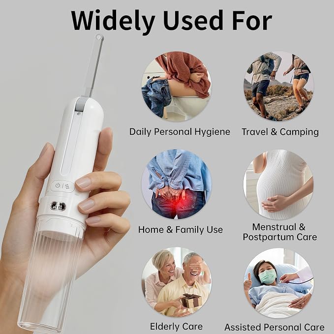 Portable Bidet for Travel, Personal Hygiene Sprayer Bottle for Women Men, Mobile Bidet Portable for Toilet,Electric Handheld High-Pressure Foldable USB-C Battery-Powered（White）