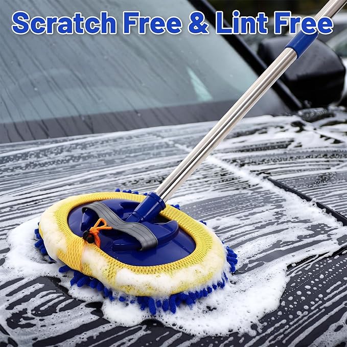 2 Pack 360° Spin Mop with 2 Microfiber Mop Refills, Extendable 63" Stainless Steel Handle for Easy Floor, Ceiling, Wall & Window Cleaning, Household Mops(Blue)
