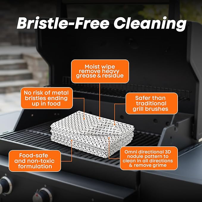 Proud Grill Q-Swiper Grill Cleaning Wipes - Bristle & Wire Free BBQ Cleaner, Heavy Duty Degreaser Wipes, Grease & Grime Remover for Outdoor Barbecue Grills, 40 Count, 1-Pack