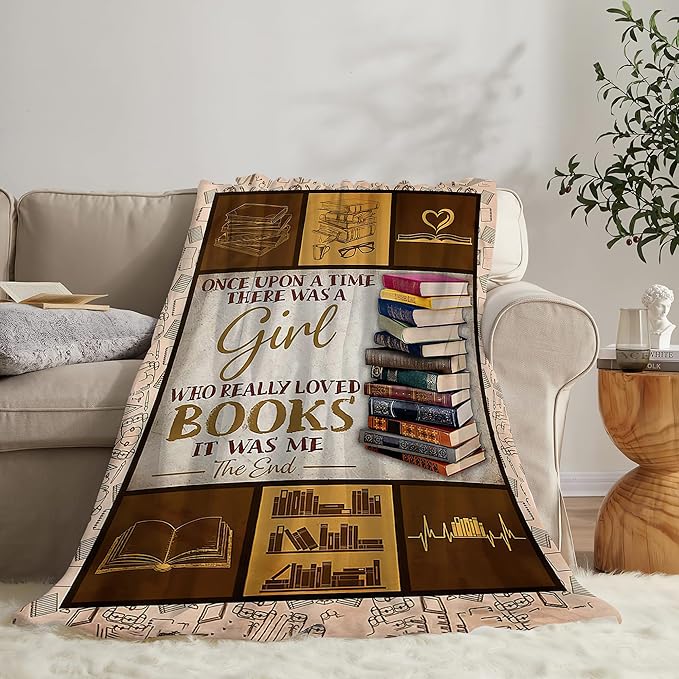 jerkboo Books Reading Blanket Throws Reading Gifts Reading Throw Blanket for Girls Kids Adults Soft Warm Cozy Fleece Blanket for Couch Sofa Bed 80""x60""