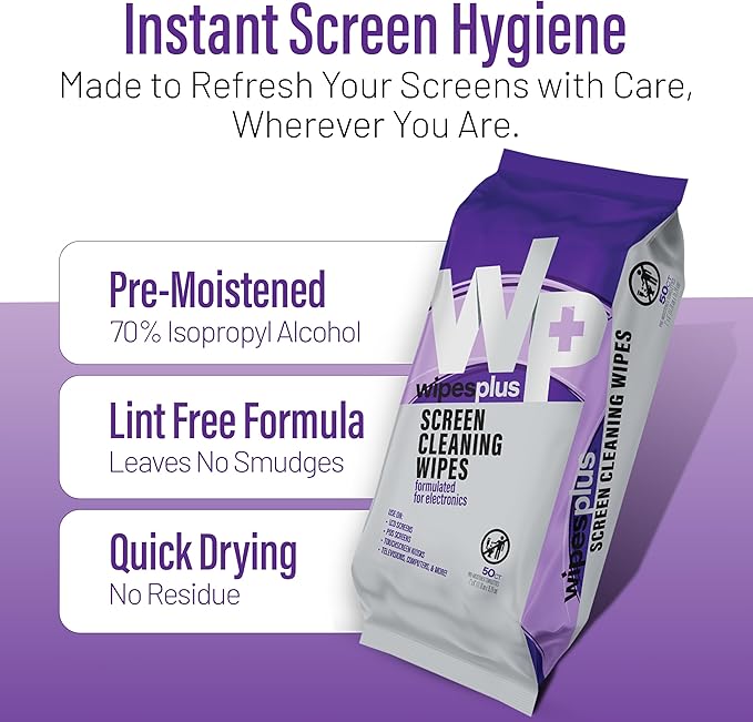 WIPESPLUS Screen Cleaning Wipes Electronic Cleaning Wipes with Alcohol for Home and Business, 1200 Count, (24 Packs of 50)